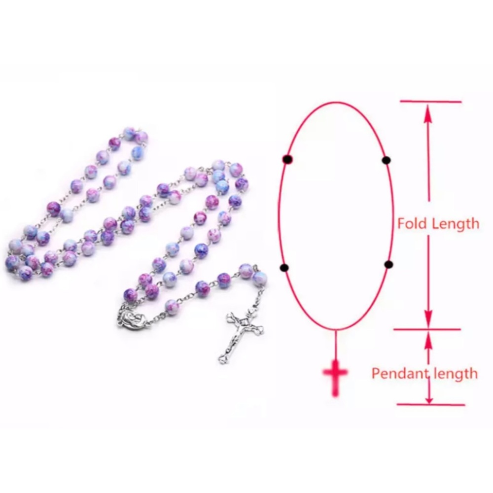 Multicolored 8mm Beaded Rosary Necklace - Picture 6 of 9